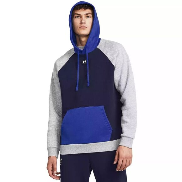 Under Armour Hoodie Mens XL Blue Gray Colorblock Rival Fleece Sweatshirt - Picture 3 of 3